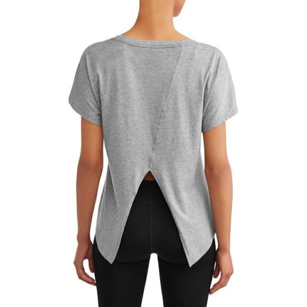 Athletic Works Light Gray Crewneck Open Split Back Short Sleeve T-Shirt L